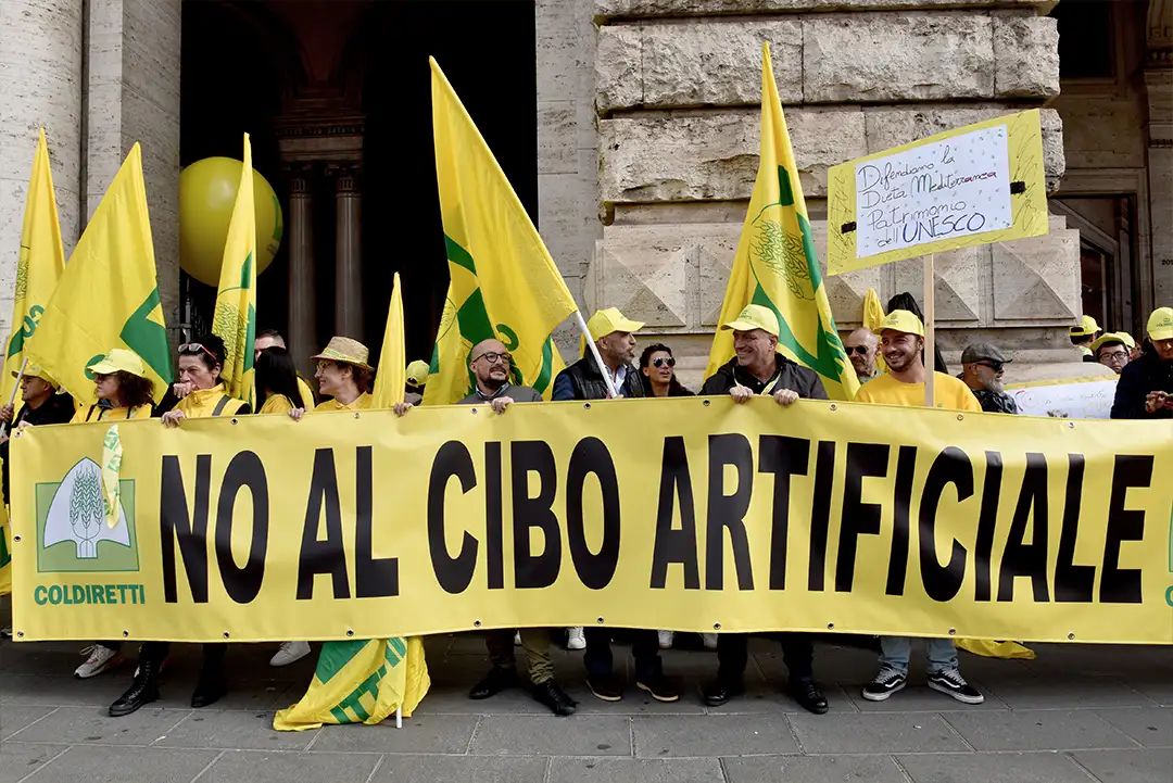farmers demonstrating their support for a ban on the production and marketing of cell-based foods