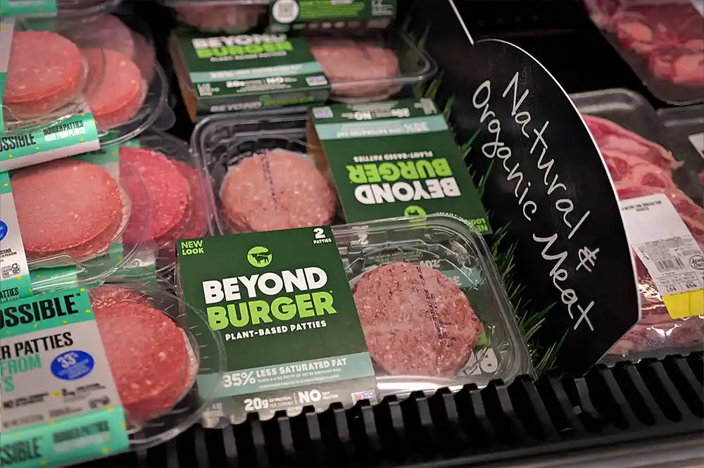 Beyond Meat patties on supermarket shelves