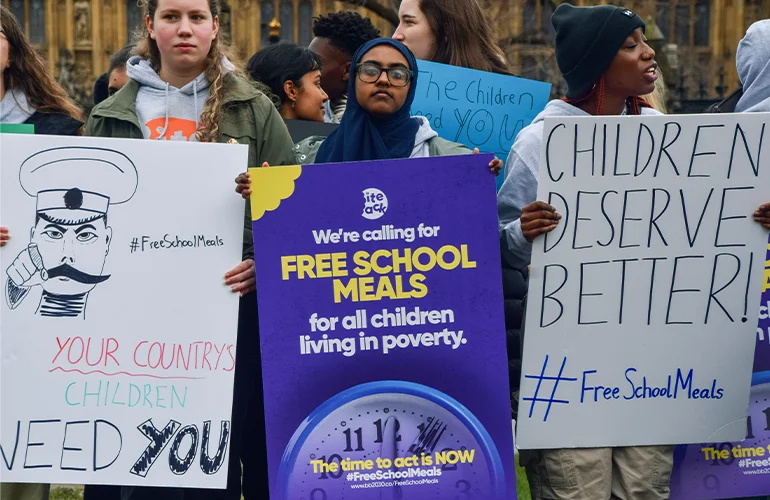 School children gathered in London for a rally